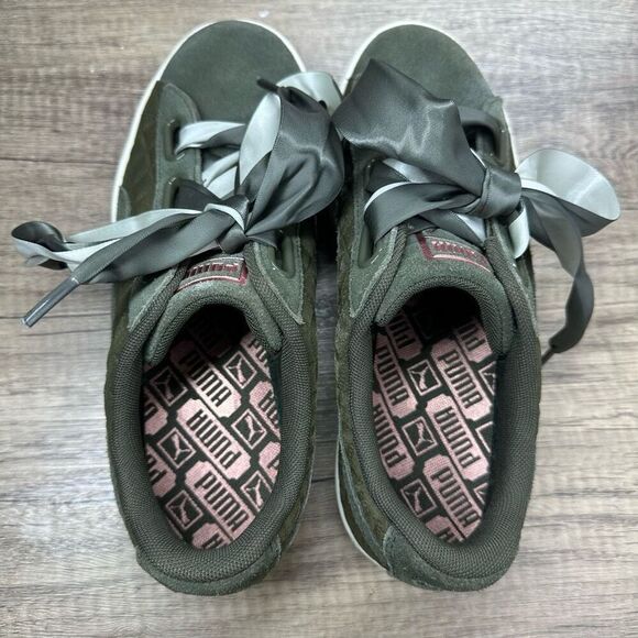 Puma~Women’s~ Olive Green Suede Basket Heart Quilted Casual Sneakers~Size 8.5 - Picture 5 of 8